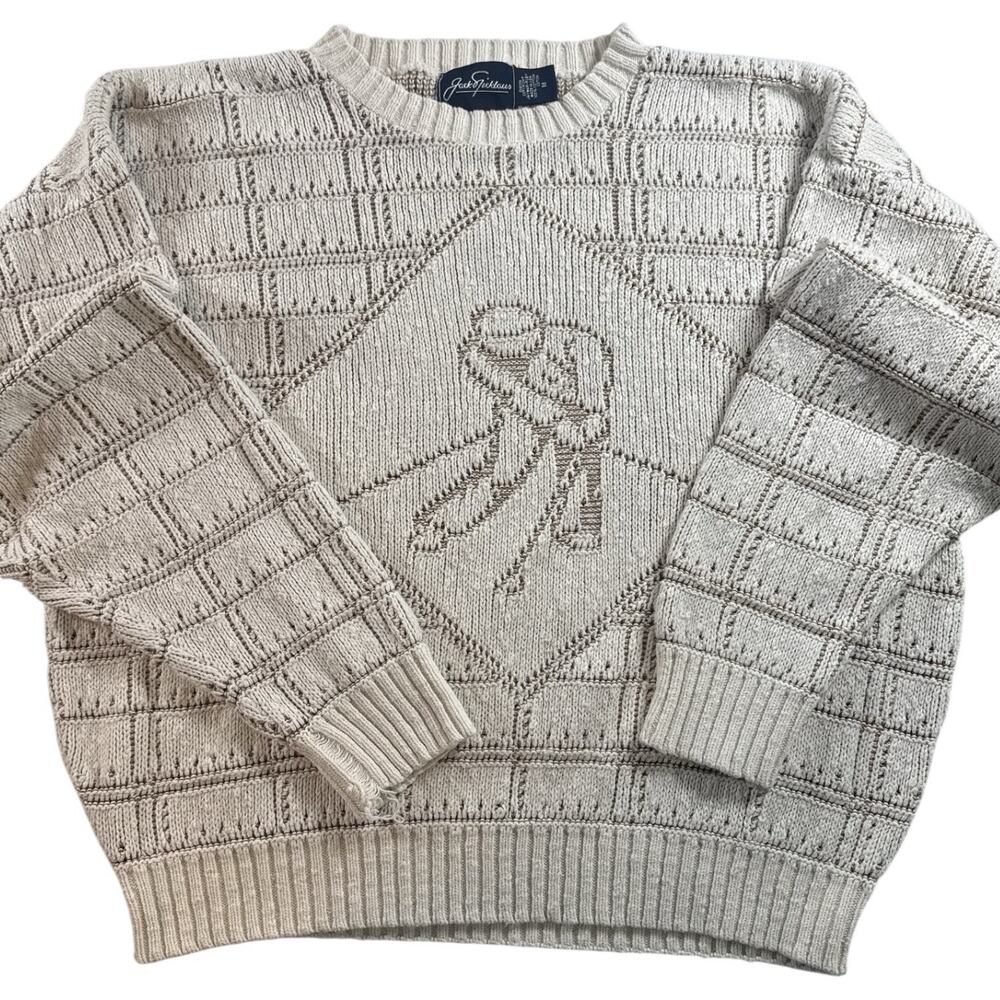Vintage Jack Nicklaus Golf Sweater Mens M Cotton Knit Crewneck Logo Beige